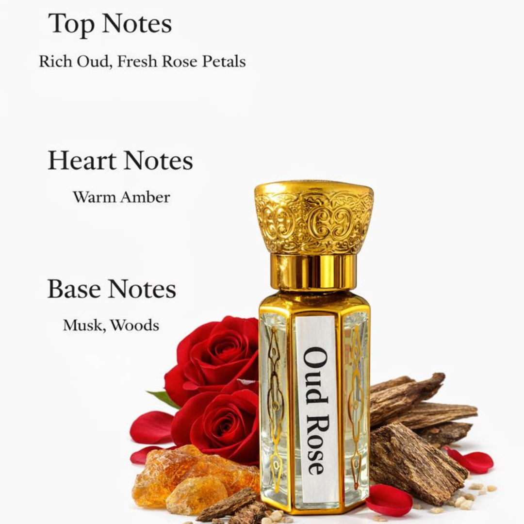 Oud Rose Royale – Premium Alcohol-Free Oud & Damask Rose Attar (Unisex)