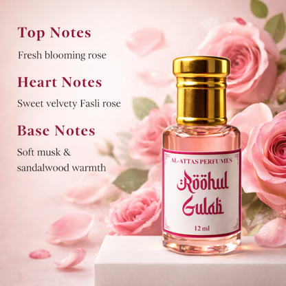 Roohul Gulab Attar Premium Fasli Rose Natural Perfume Oil | Long Lasting Alcohol Free