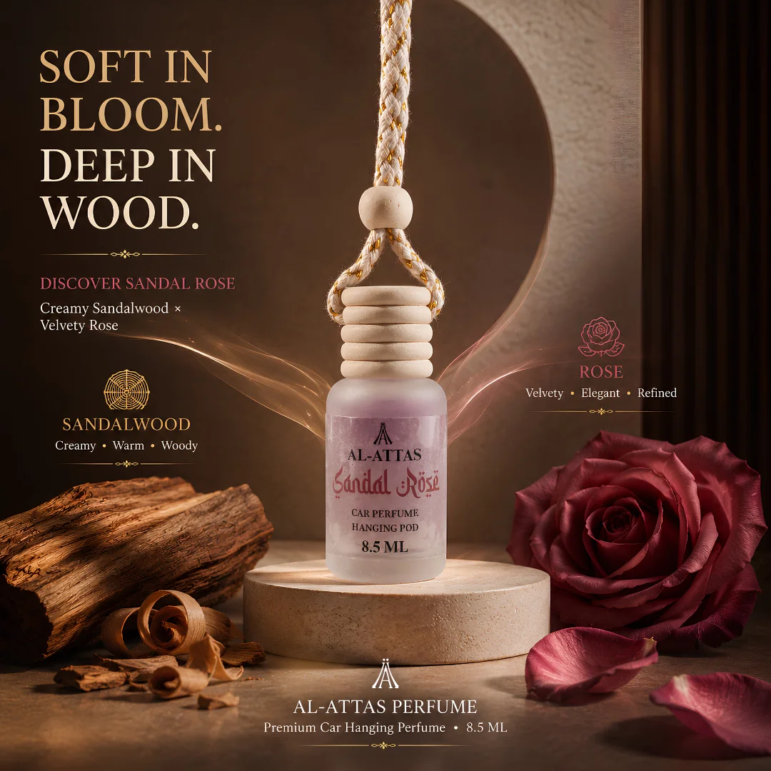 Sandal Rose Car Hanging Perfume | Sandalwood & Rose Premium Car Diffuser | 8.5 ML - Image 5