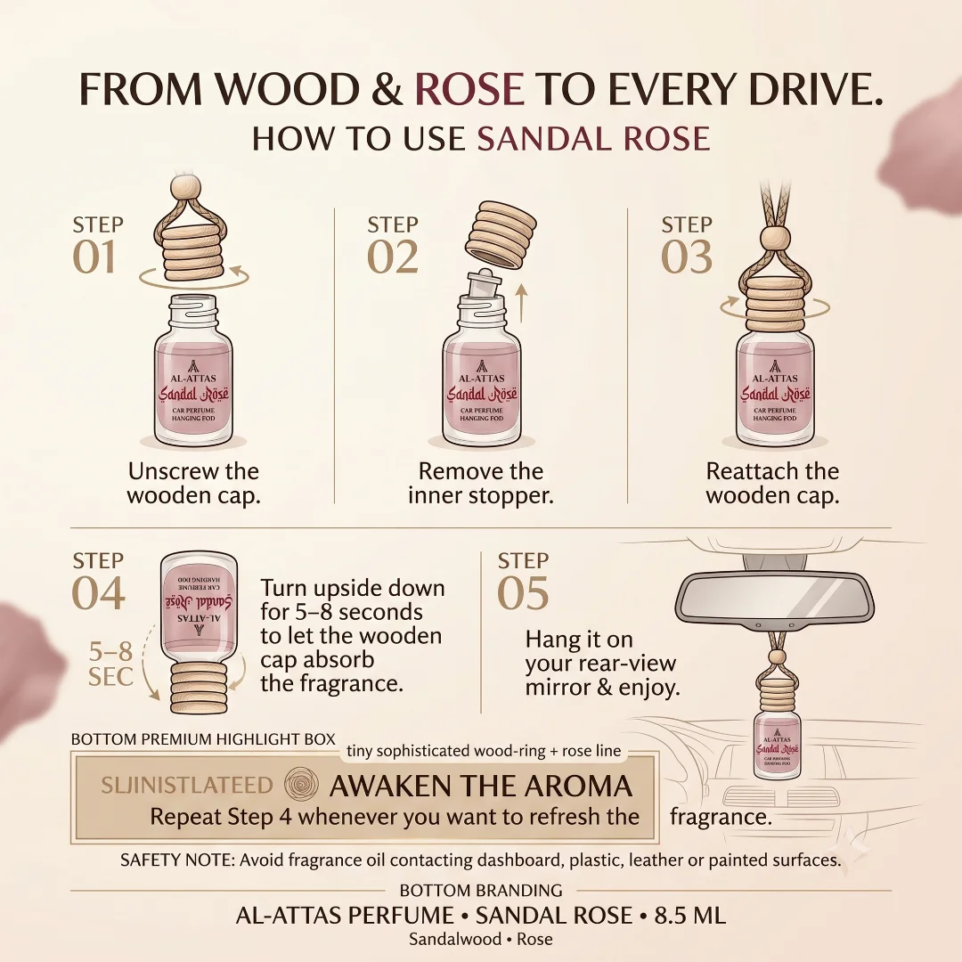 Sandal Rose Car Hanging Perfume | Sandalwood & Rose Premium Car Diffuser | 8.5 ML - Image 4