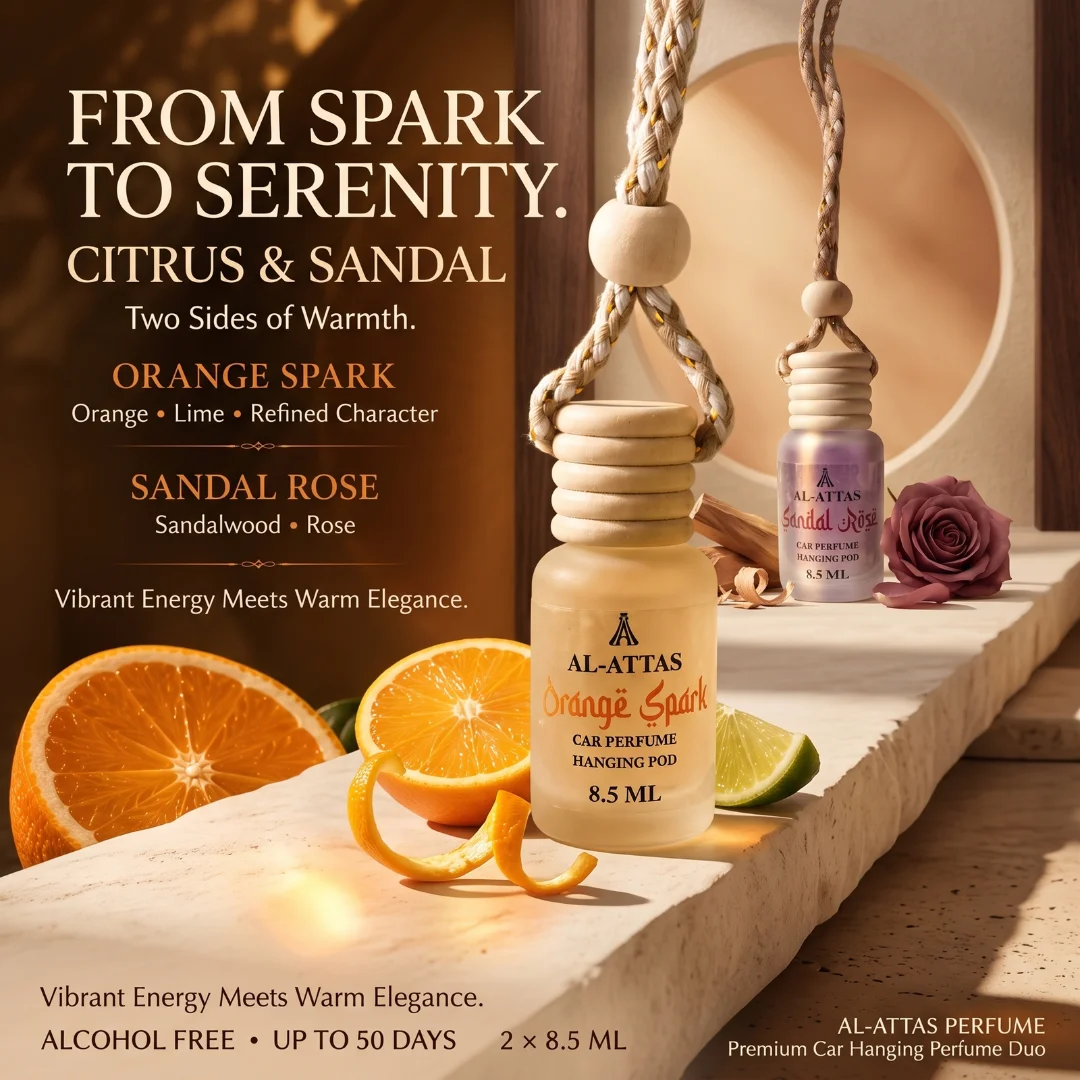 Citrus & Sandal Duo | Orange Spark + Sandal Rose Car Hanging Perfume Combo | 8.5 ML × 2 - Image 3