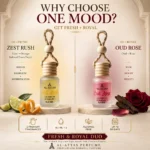 Fresh & Royal Duo | Zest Rush + Oud Rose Car Hanging Perfume Combo | 8.5 ML × 2