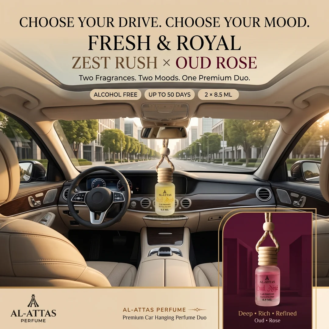 Fresh & Royal Duo | Zest Rush + Oud Rose Car Hanging Perfume Combo | 8.5 ML × 2 - Image 3
