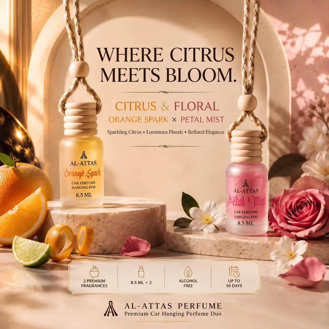 Citrus & Floral Duo | Orange Spark + Petal Mist Car Hanging Perfume Combo | 8.5 ML × 2 - Image 3