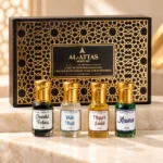 AL-ATTAS Premium Attar Combo Pack – 4 × 6 ml | Jannatul Firdaus, White Musk, Mysore Sandal & Khumar